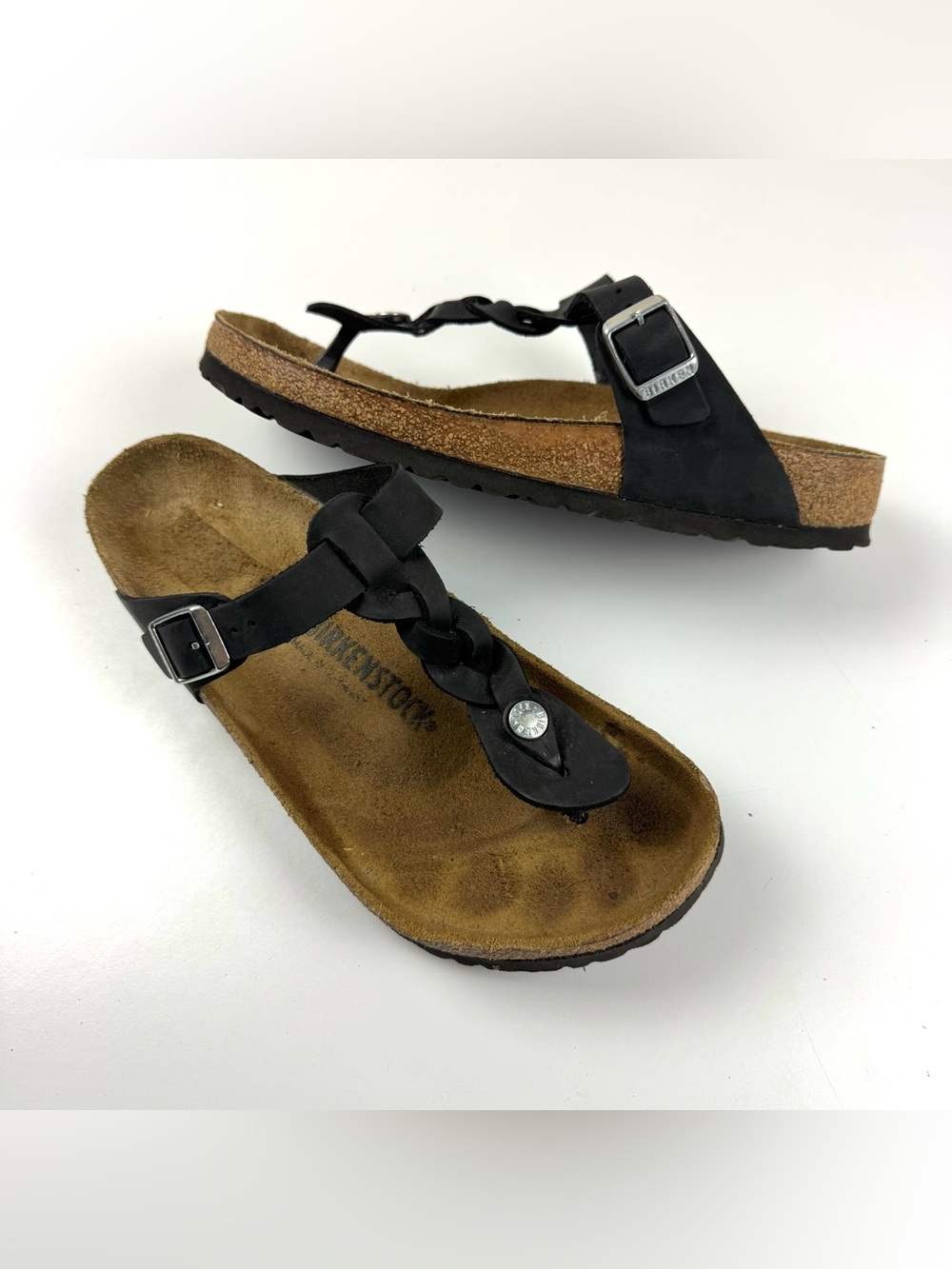 Birkenstock Gizeh Braided Black Oiled Leather Sandals Women’s Sz 40 US 9-9.5